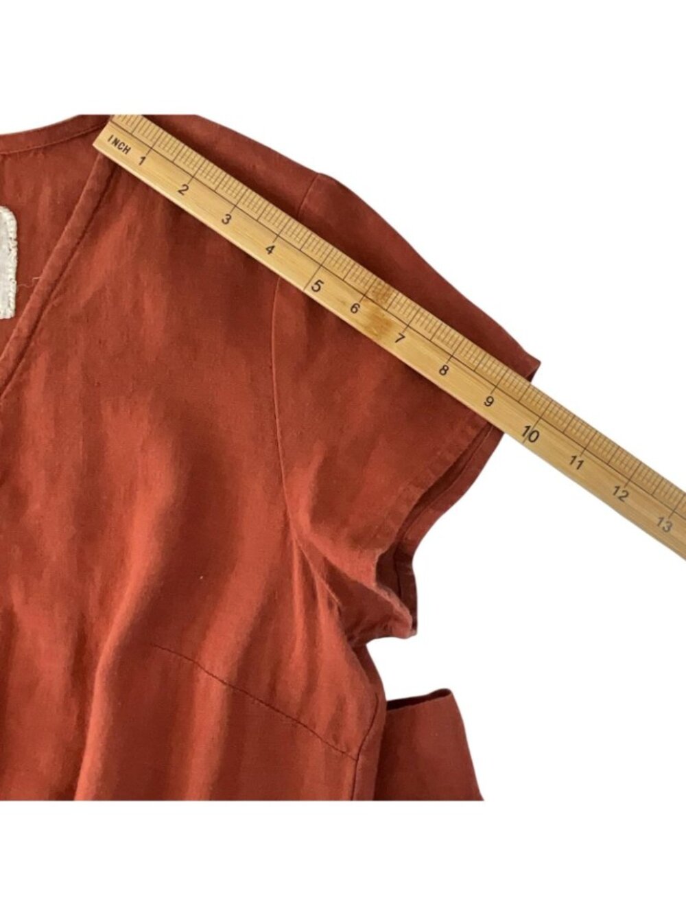Not Perfect Linen Reine Waisted Linen Dress Womens M Orange Short Sleeve Pockets - Picture 14 of 14